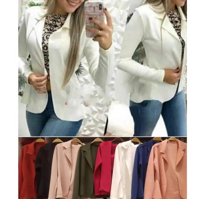 Blazer Feminino em Neoprene Casaco curto com babado P ao G3