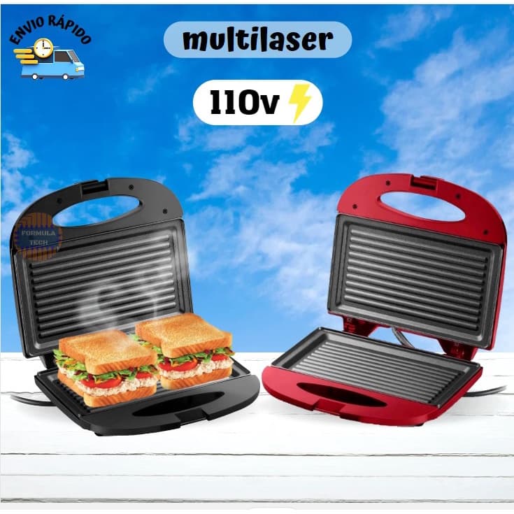 Sanduicheira e Grill Eletrica 750w Antiaderente Multilaser 127v Preta / Vermelha