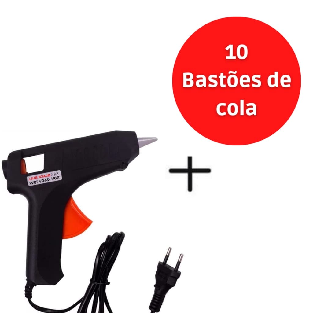 Pistola De Cola Quente 10w Bivolt Profissional + 10 Bastões De Cola Revolver (110v e 220v)