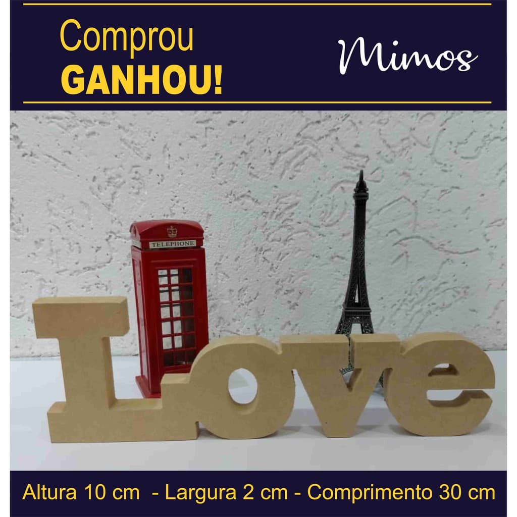 PALAVRA LOVE MDF CRÚ 30CM