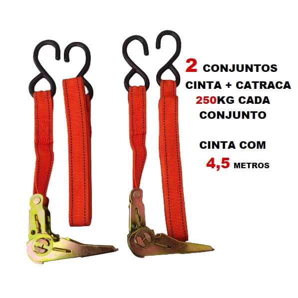 cinta com catracas para carga de 250kg kit com duas unidades capacidade total do conjunto 500kg