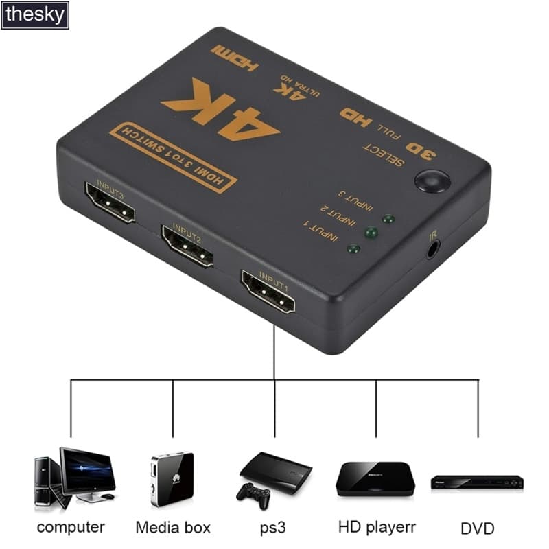 Interruptor HDMI 3 Em 1 Saída Full HD 4K De Vídeo 3D