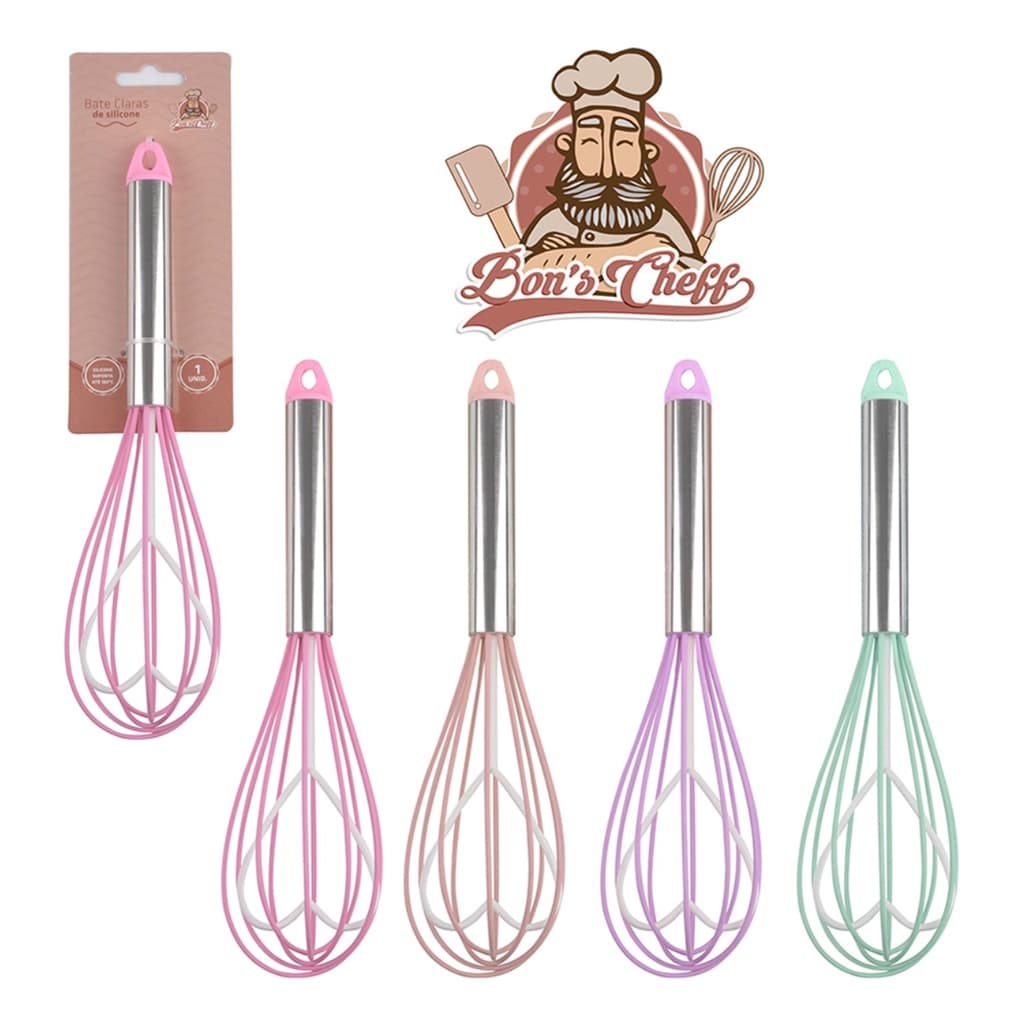 Fouet (Fuê) de Coração Batedor de Clara decorado Silicone com Cabo de Inox