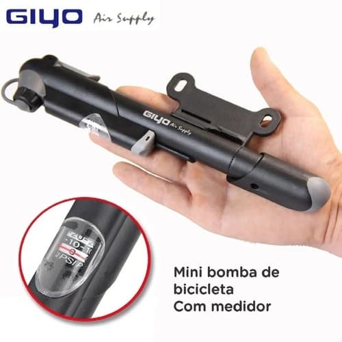 Mini Bomba De Encher Gp-41 Giyo C/ Manômetro Bico Reversível