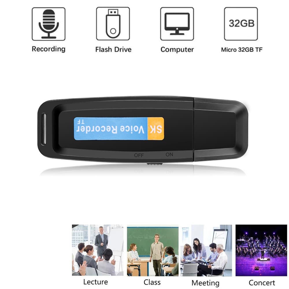 Mini Gravador De Voz Em Forma De U Áudio Digital Dictafone USB 2.0 Unidade Flash De Som Para Cartão Micro SD TF De 1-32GB