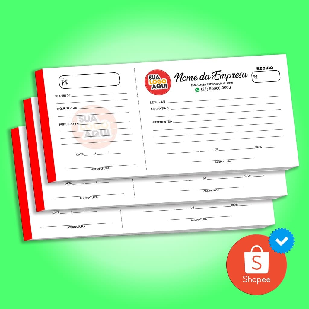 Bloco Recibo, Personalizado 3unid - 20x9,5cm