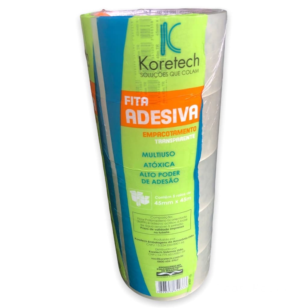 Fita adesiva transparente 45 x 45  Larga -  Embalar Resistente - 5 rolos