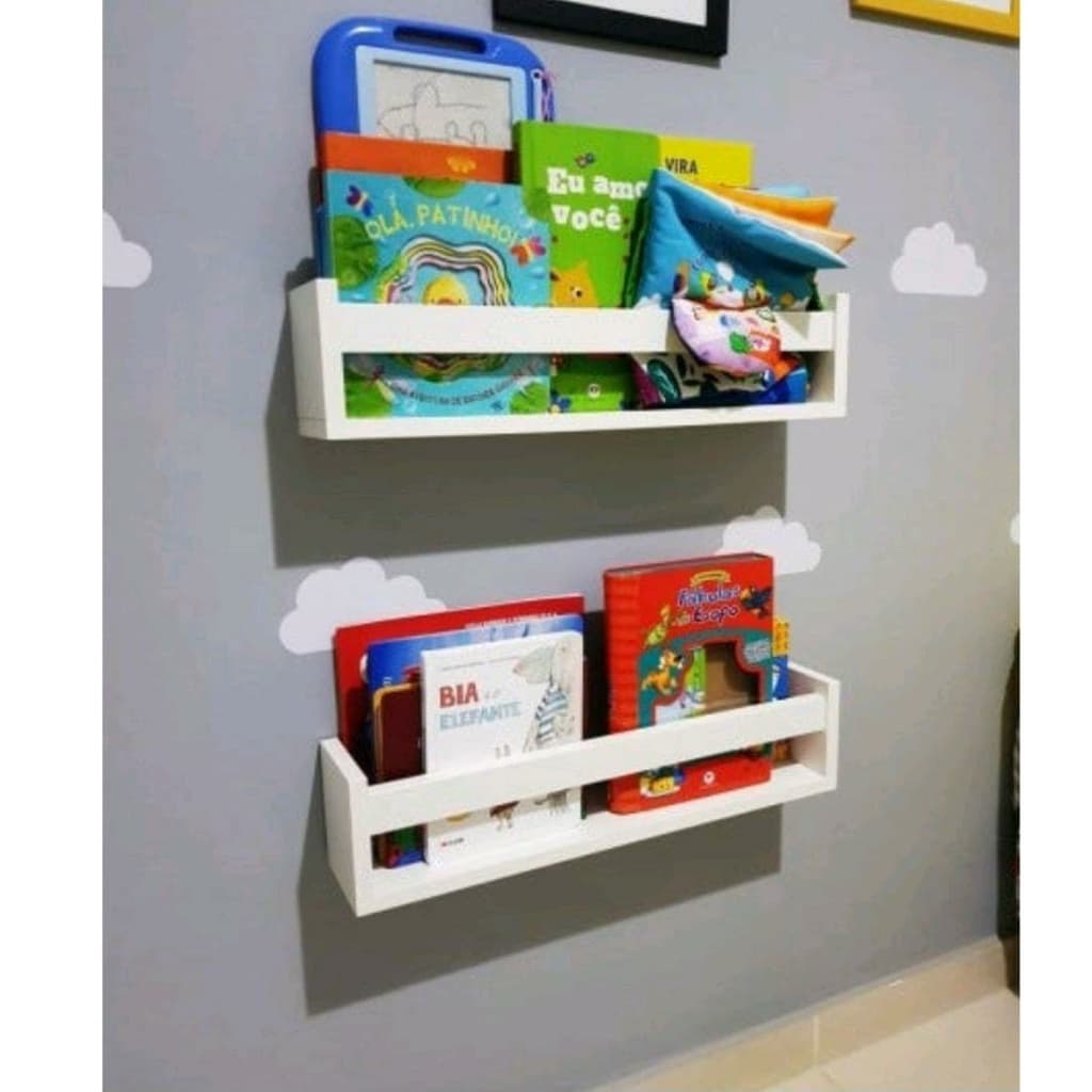 2 Prateleira 30x10 Decoração Branco Infantil   Livro Revista