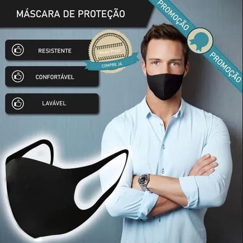 Máscara Lavavel Tecido Proteção Neopreme (Preto)