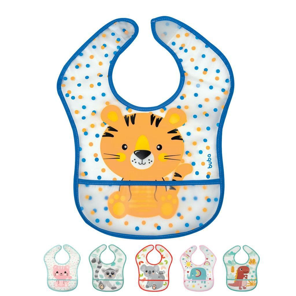 Babador Impermeavel com Bolso Pega Migalhas e Ajuste Colorido Divertido Buba
