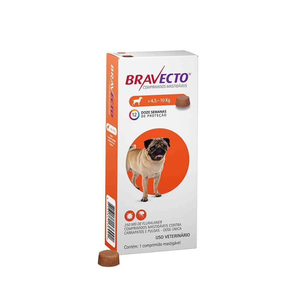 Bravecto Comprimidos Antipulgas e Carrapatos MSD para Cães de 4,5 a 10 kg