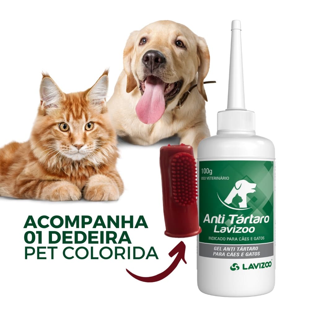 Anti Tartaro Lavizoo 100g Kit c/ 01 Dedeira Silicone Colorida Cães e Gatos