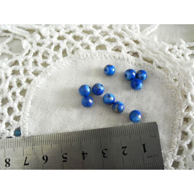 miçangas bola 6 esmaltada azul com dourado 20 pçs