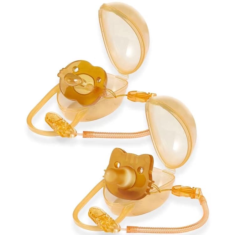 3-Peças Conjunto De Pacifier Para Bebês Recém-Nascidos Imitação Super Macia Leite Materno Bebê Silicone Noite Cabeça Plana Diária Redonda Desmame Sem Bisfenol A + Caixa + Corrente