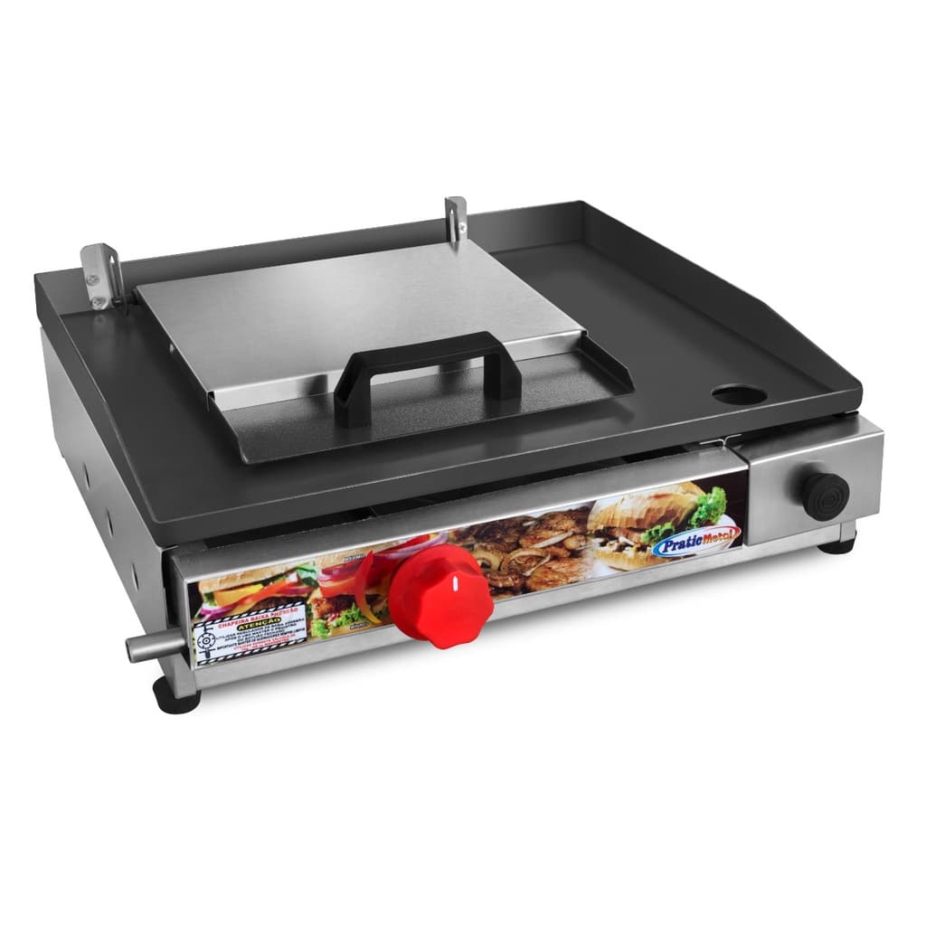 Chapa Chapeira De Lanches Porções Hot Dog 40x35  A Gás Premium com prensa abafador