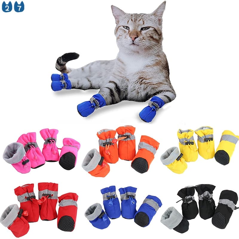(27Pets) 4pçs/Conjunto Sapatos De Gato/Animal De Estimação/Interior/Impermeável/Antiderrapante/Confortável