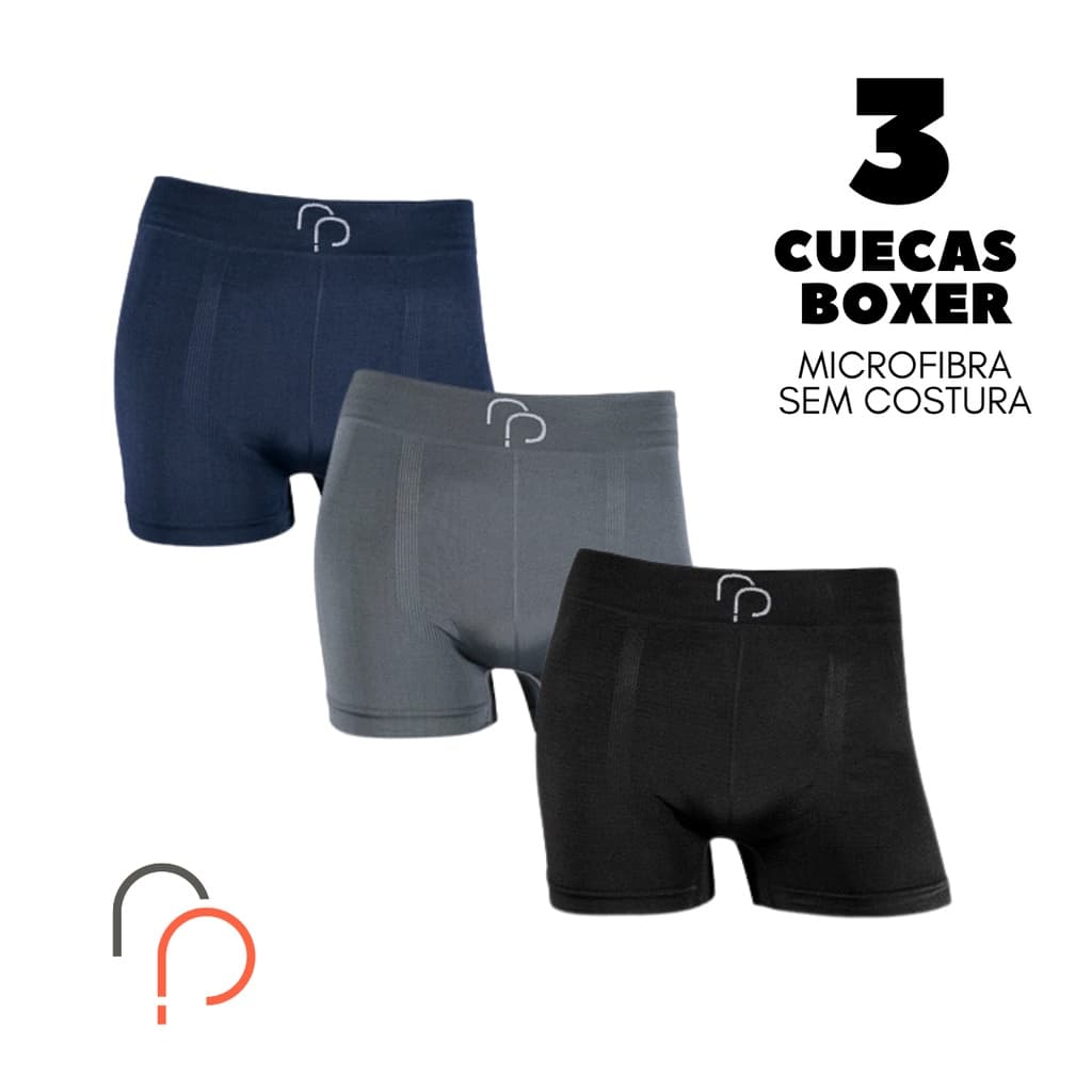 Kit 3 Cuecas Boxer Sem Costura em Microfibra RP