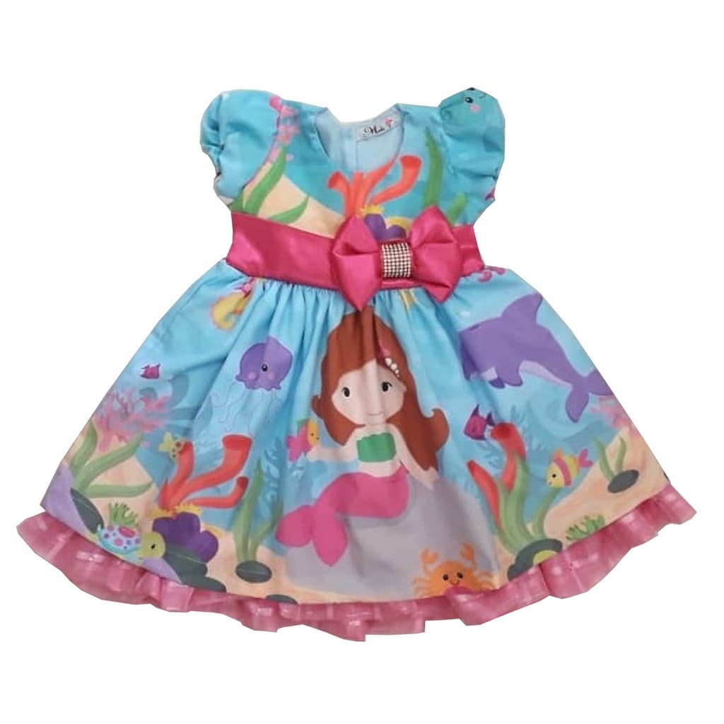 Vestido Fundo Do Mar Luxo Infantil