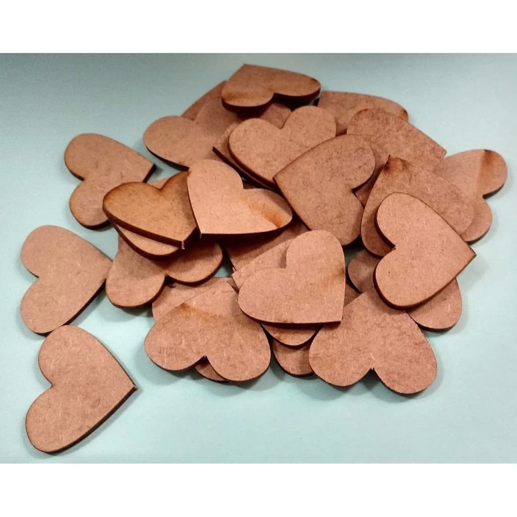 Kit 100 Mini Corações Aplique MDF 2,0cm