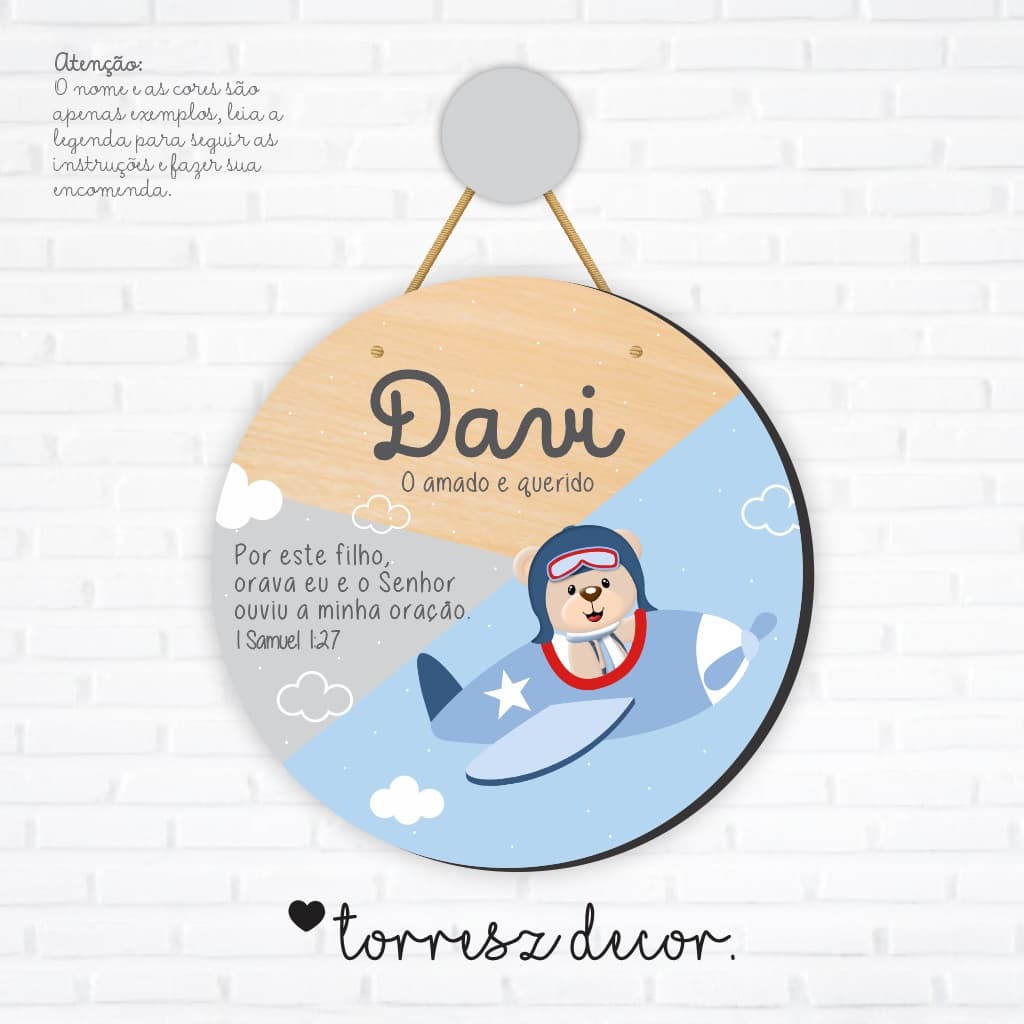 Porta Maternidade Flâmula Urso Aviador Avião 2D 6mm