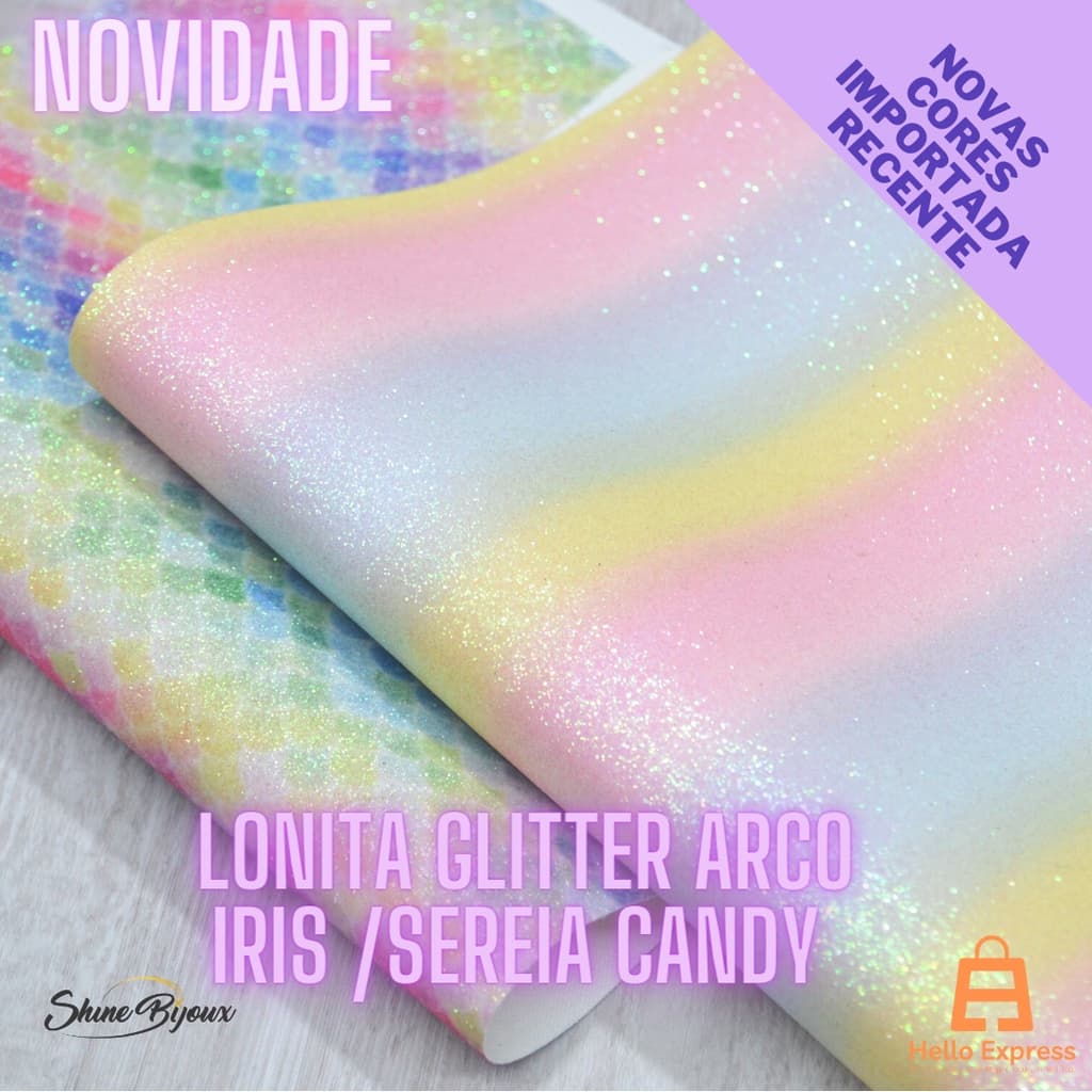 Lonita arco íris ou sereia escamas candy collor Glitter fix 1,40 largura x 1 mt comprimento
