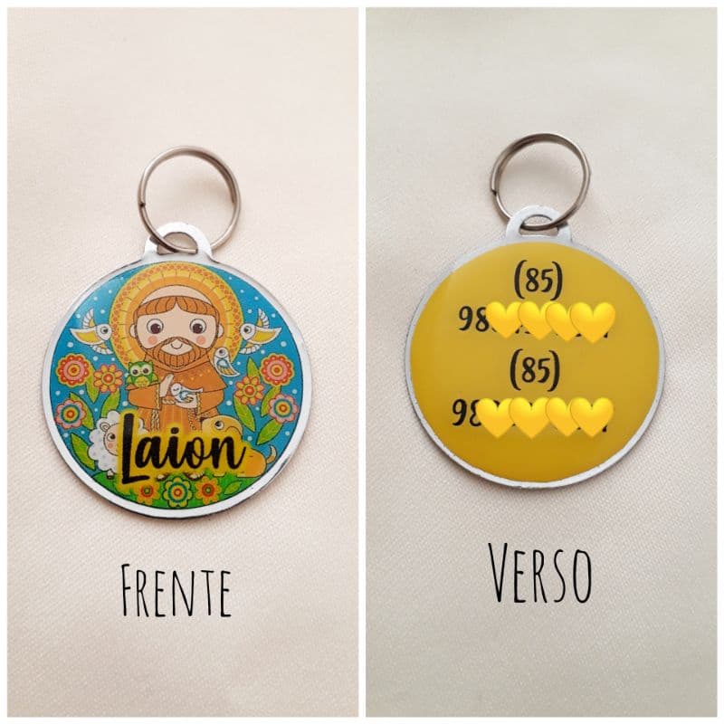 Plaquinha de Identificação Pet Tema São Francisco de Assis-Cachorro-Gato-Medalha-Pingente-Tag-Pingente Pet-Placa-Santo