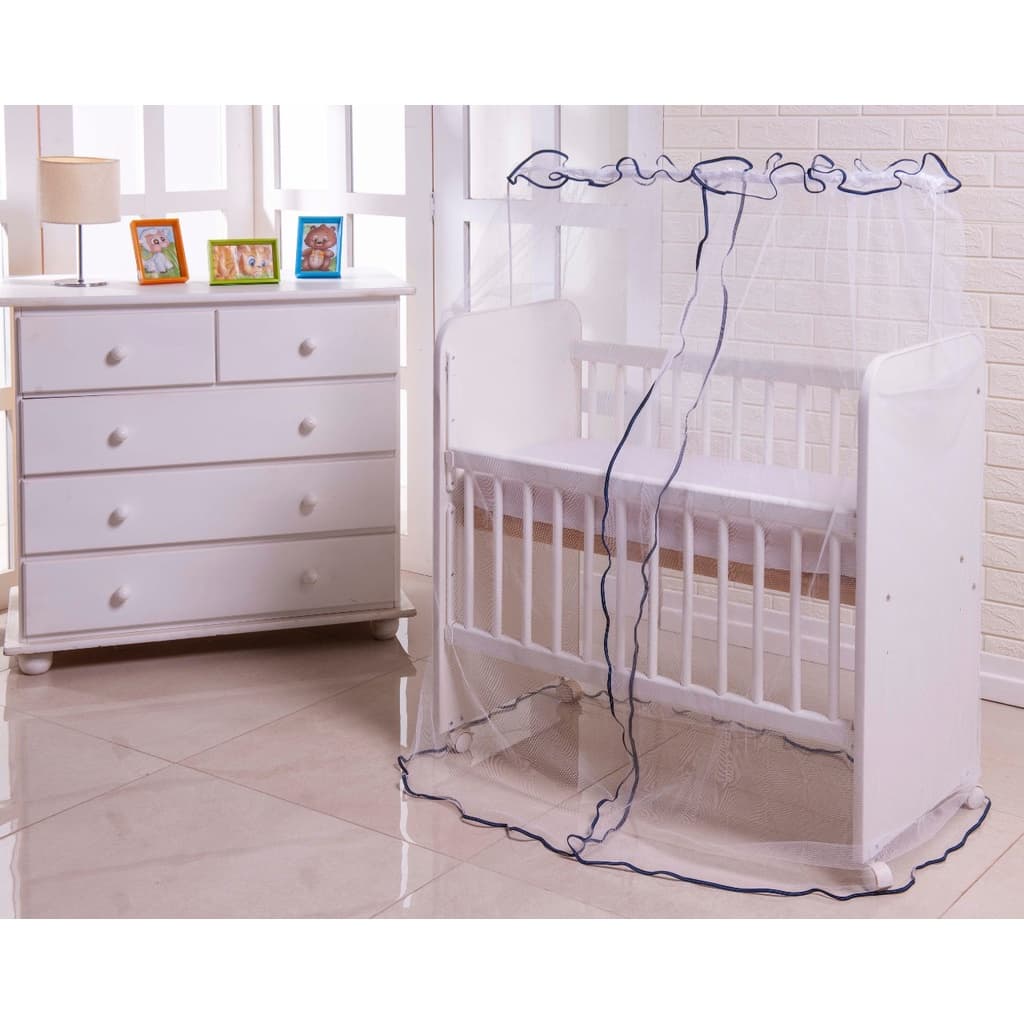 Mosquiteiro para mini Berço Azul Marinho e Branco - Véu para mini Berço de Bebe menino Azul marinho