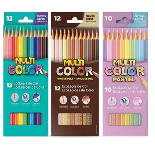 Lápis De Cor Multicolor 34 Cores (básicas + Pele + Pastel)