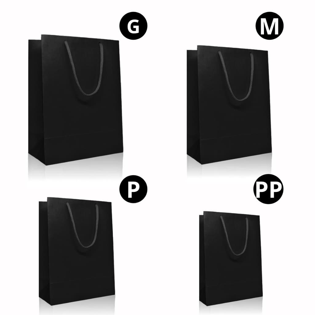 Sacola Papel Preta ( PP/ P/ M / G) - KIT 10 / 50 UN.