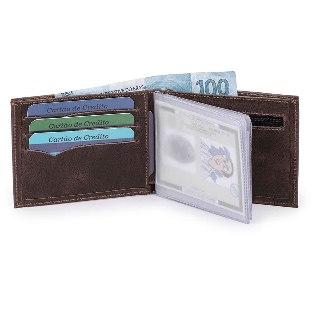 Carteira Luxo Couro Legítimo Rg/cnh/cédulas/cartões e porta moedas