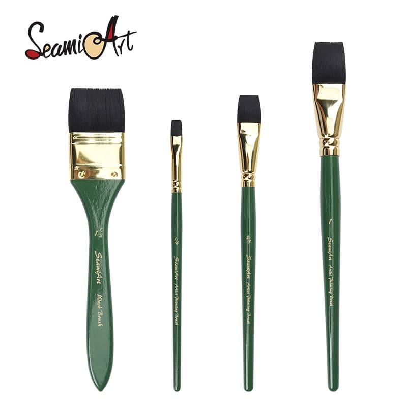 Seamiart 1 Pc Artista Nylon Cabelo Liso Curto Cor Verde Lidar Com Pintura Pincel Para Aquarela Guache Acrílico Pintura A Óleo