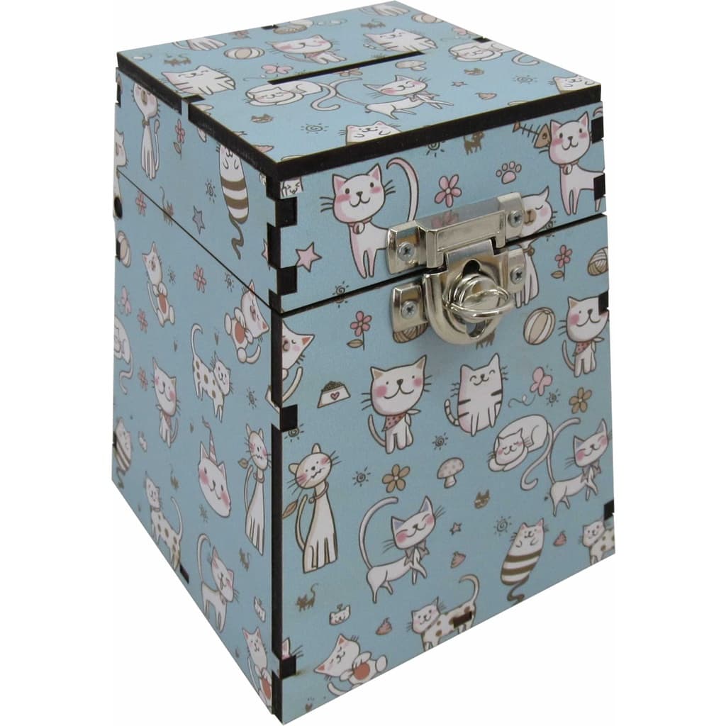 Cofre Urna Gatinho em MDF Adesivado Decorativo Porta Moedas Dinheiro Criança Presente