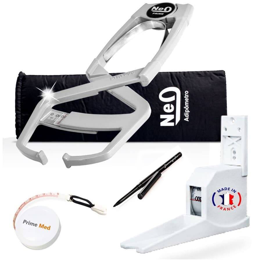 Adipômetro Prime Med Plicometro Metal Ultra Resistente Kit Avaliação Física Corporal + Estadiometro