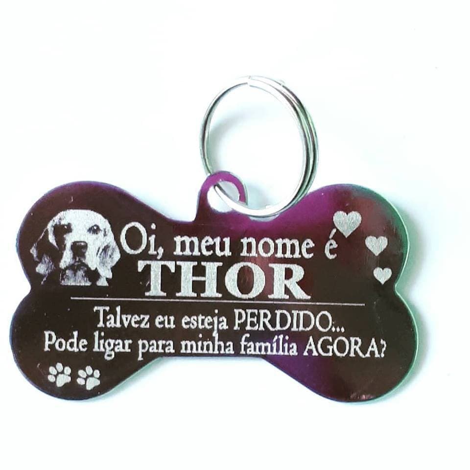 Plaquinha com coleira de Identificação em aço para PET (Cachorro e gato) - com DIZERES e FOTO