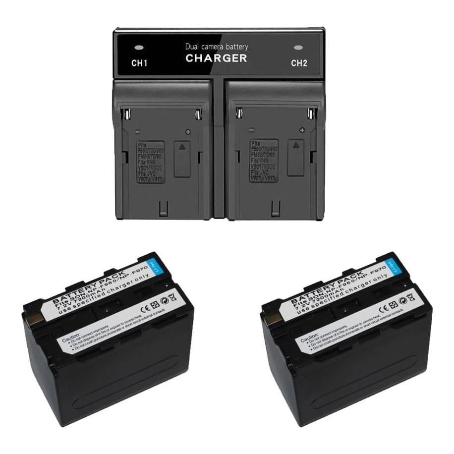 2 baterias Np F970 Iluminador led 7200mAh + Carregador Duplo Np F970