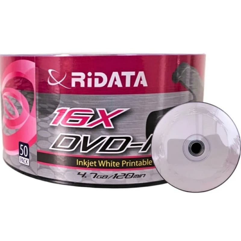 50 DVD-R PRINTABLE RIDATA 4.7GB 120MINUTOS 16X ORIGINAL