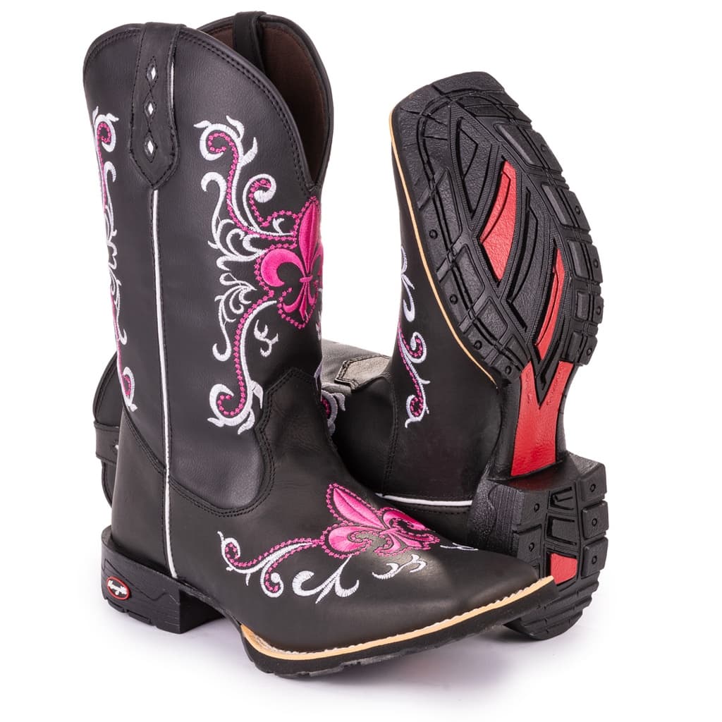 Bota Texana Feminina Country Bico Quadrado Em Couro Dudalina Pink