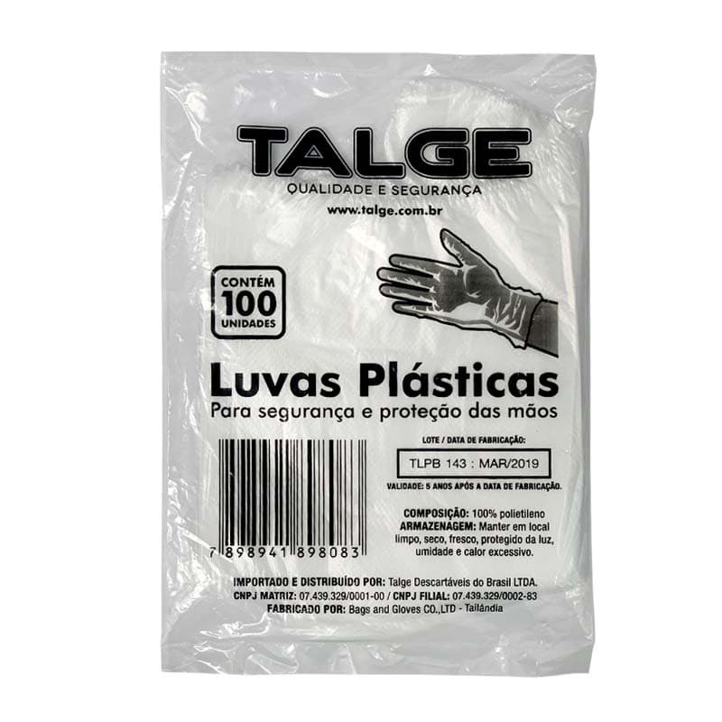 Luva Descartável Plástica Com 1000 Unidades Talge