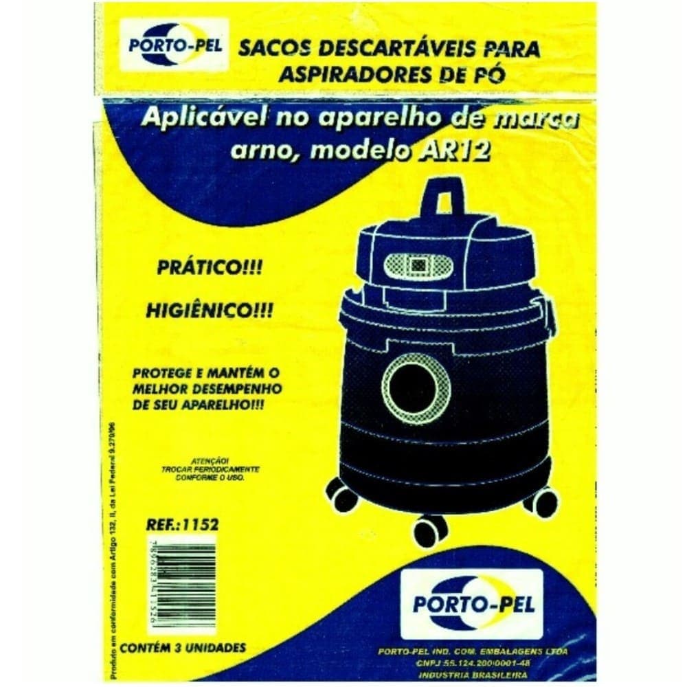 Saco Desc Aspirador De Pó Arno Ar12 / H2PO Água E Pó Com 3 Unidades Portopel