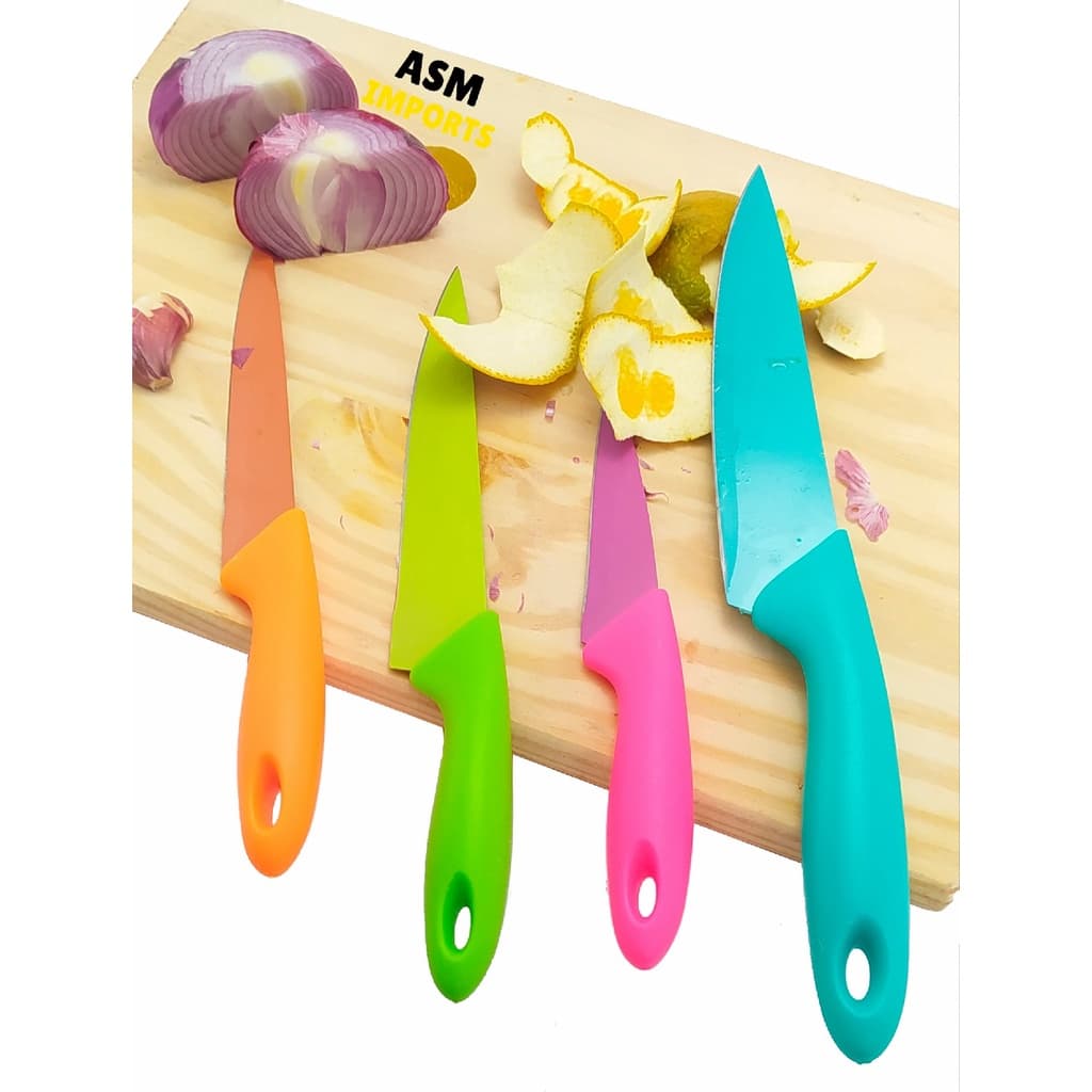 Jogo 4 Facas Colorida Aço Inox 3,5'' 5'' 5,5'' e 6'' com cabo Antiaderente faca colorida Forte