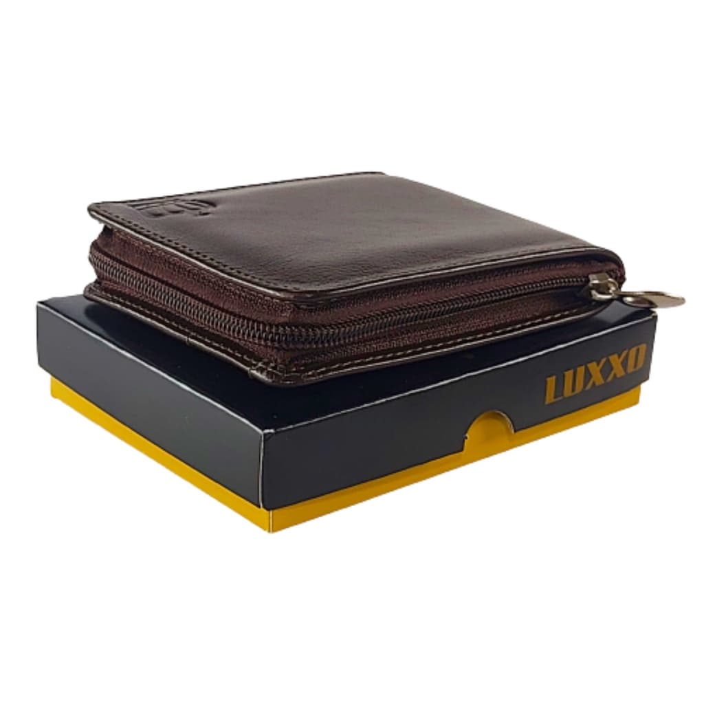 Carteira Masculina De couro Ziper Porta Cartão Moedas RG CNH Marrom