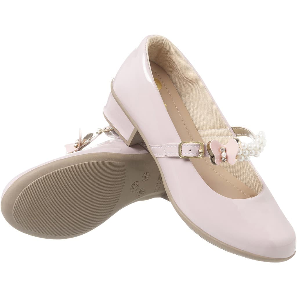 Sapatilha Infantil Salto Laço Pérolas Festa Boneca Pepite