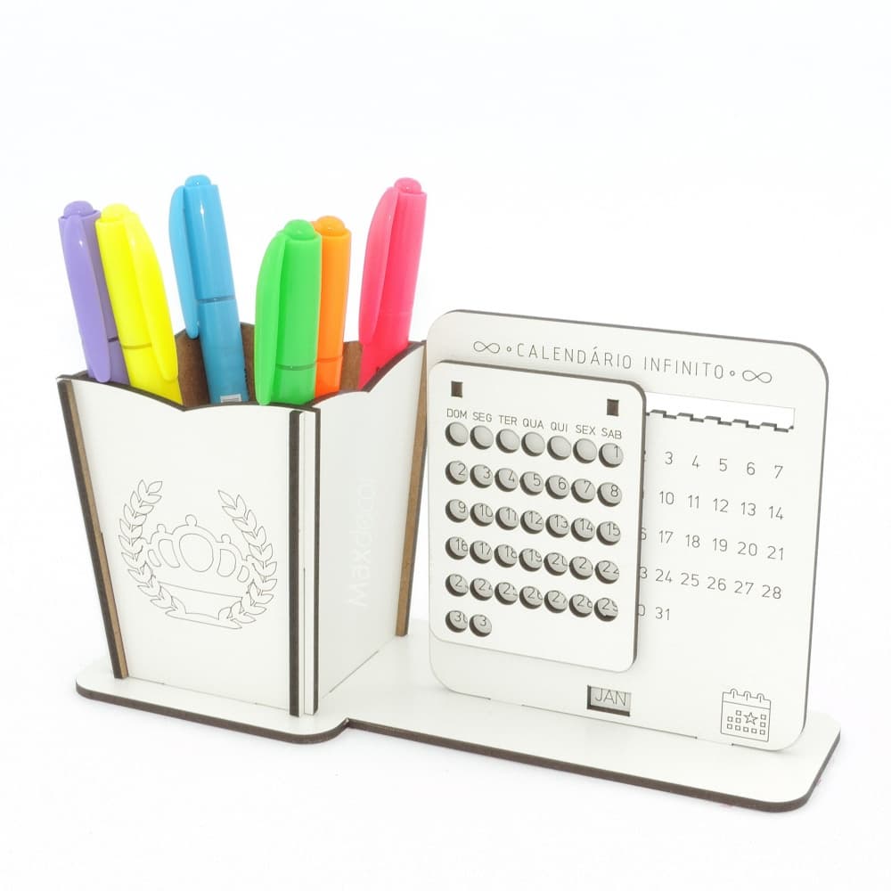 5 Calendário Infinito e Porta Lápis Personalizado Mdf - Coroa Princesa