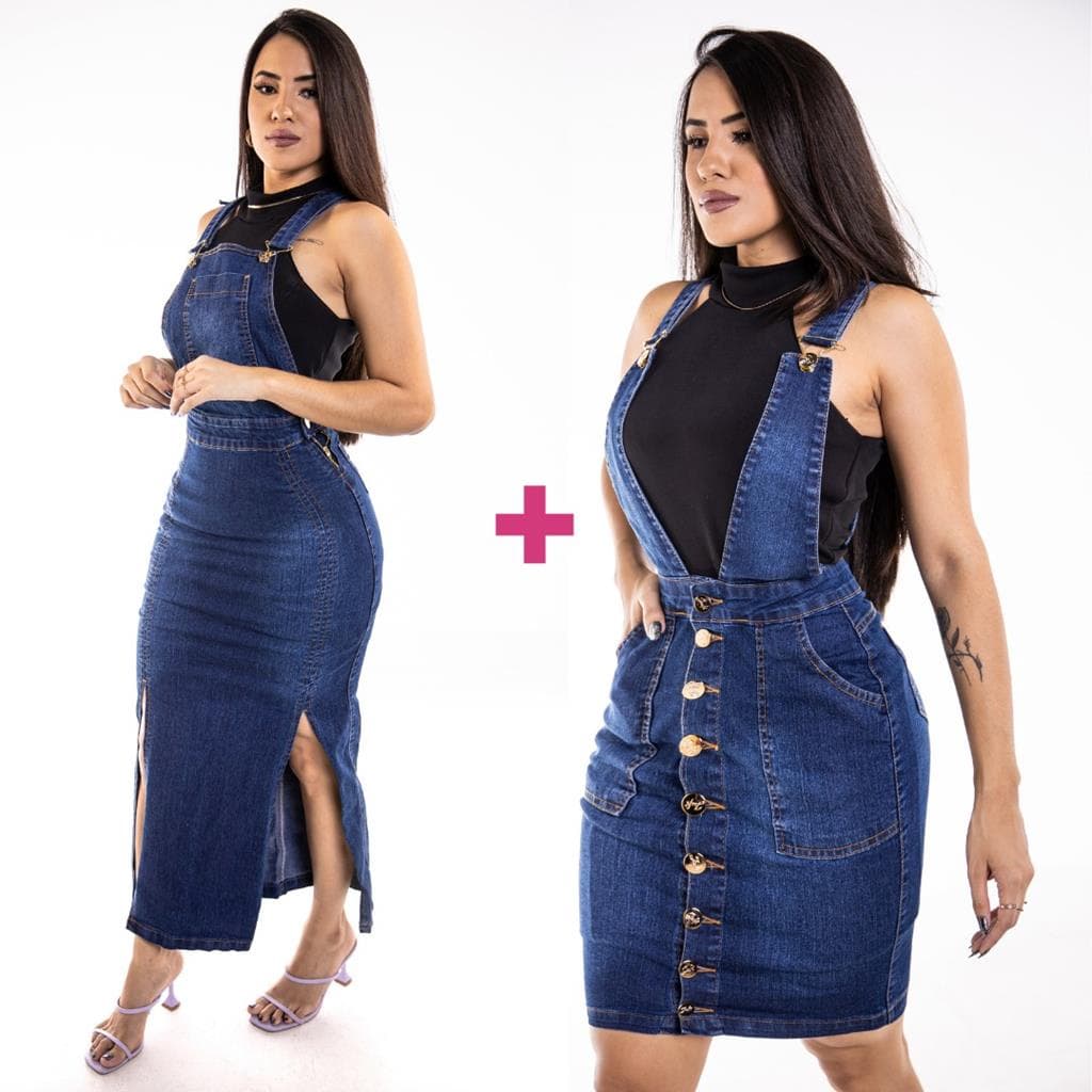 Jardineira Longa + Salopete C/ Botoes Bolso Moda Jeans Evangelica Elegante + Lycra