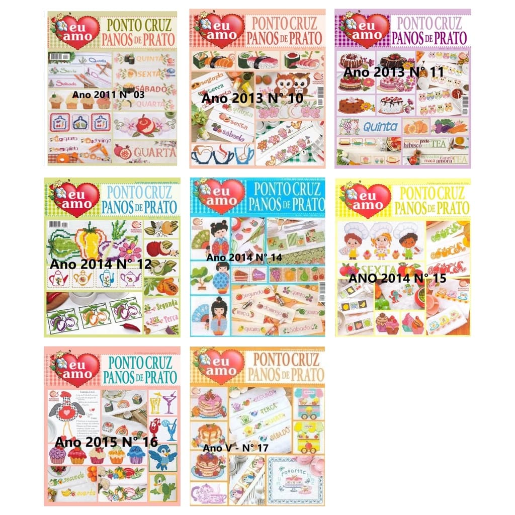 5 Revistas Eu Amo Ponto Cruz Panos De Prato Bordados Lote 5