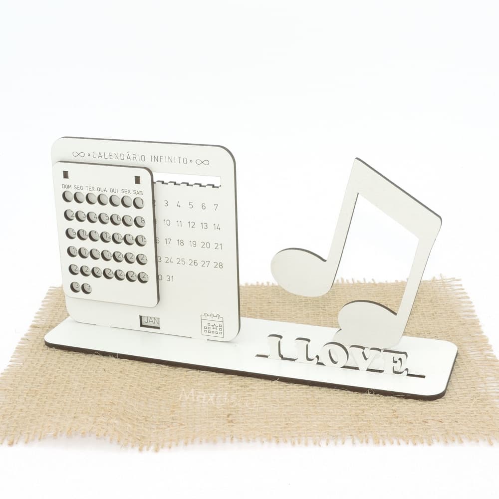 5 Calendário Infinito Personalizado Mdf Branco - Nota Musical