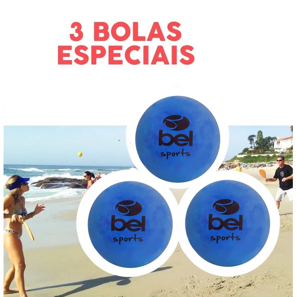Kit 3 Bolinhas de Frescobol Tênis de Praia Semi Profissional Azul Belfix Sports