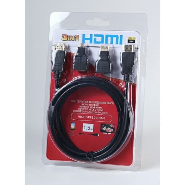Kit Cabo Hdmi 3x1 C Plug Adaptador Hdmi Micro E Hdmi Mini
