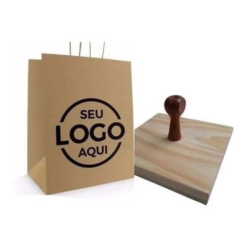 Carimbo grande personalizado com logomarca para sacolas kraft 8x8cm