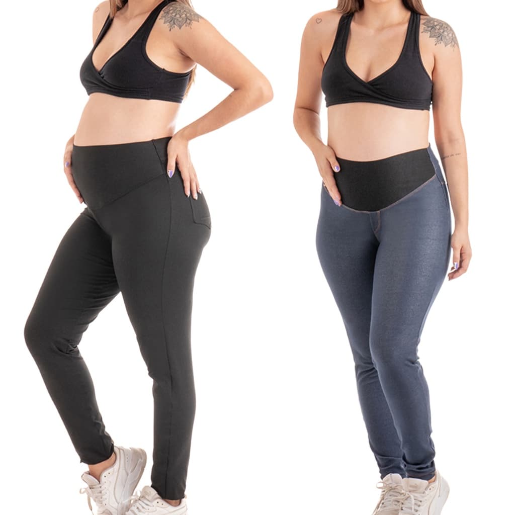 Kit 2 Calça Gestante Legging Gravida Elastico Lycra Confortável
